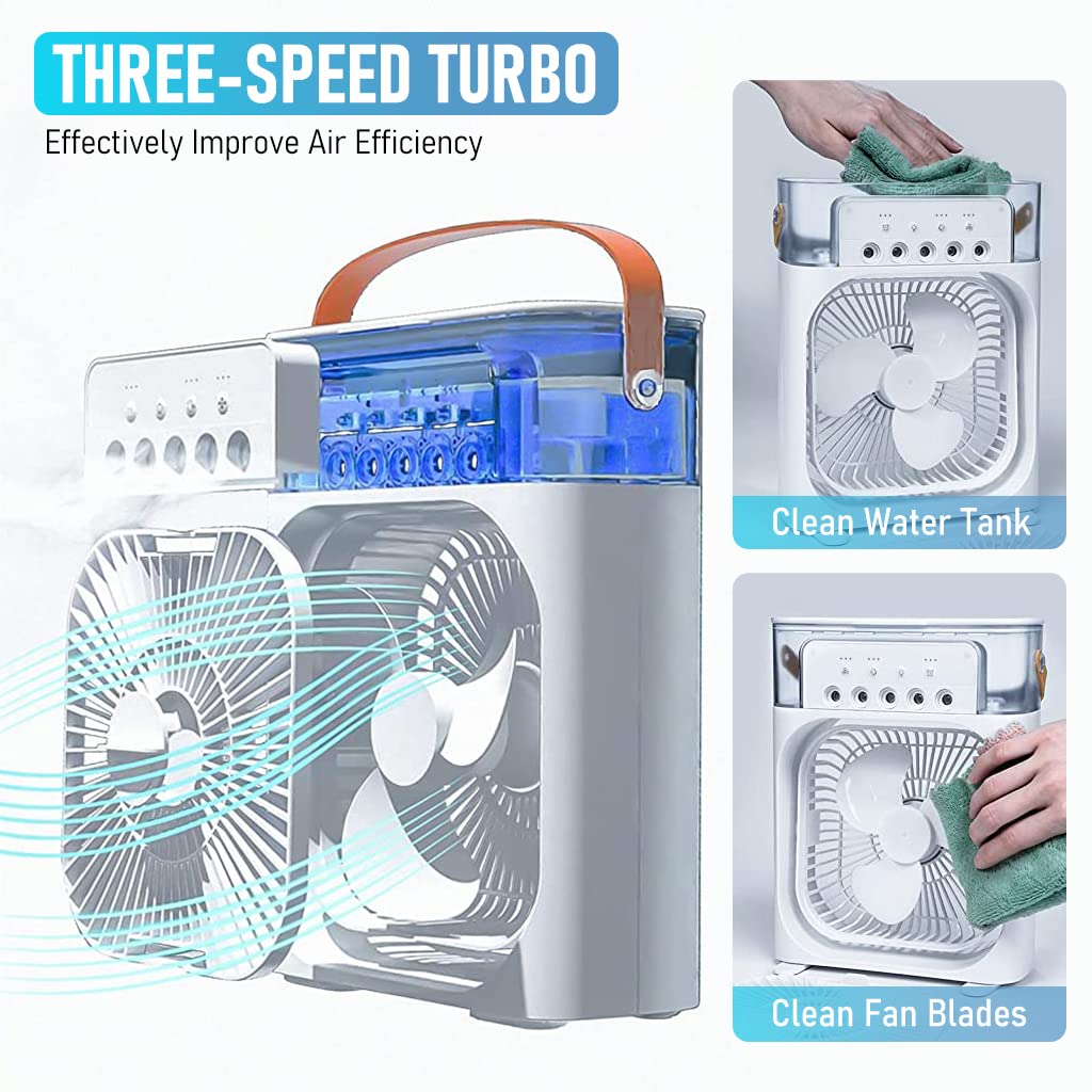 ZORBES USB Cooling Fan 2 in 1 Desk Air Humidifier Fan LED Cooling Fan with 3 Speed & 5 Mist Spray Mode Portable Evaporative Air Cooler with Cooling Fan for Bedroom, Office, Dorm ZORBES USB Cooling Fan 2 in 1 Desk Air Humidifier Fan LED Cooling Fan with 3 Speed & 5 Mist Spray Mode Portable Evaporative Air Cooler with Cooling Fan for Bedroom, Office, Dorm